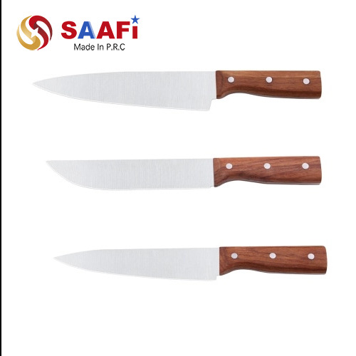 ست چاقوی سرآشپز دسته چوبی – استیل ضد زنگ 3 کروم، ضخامت تیغه 2 میلی متر، 8 طرح برای آشپزخانه های حرفه ای