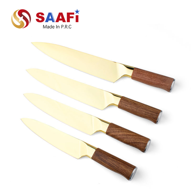 Pisau Koki Lapisan Emas dengan Gagang Kayu