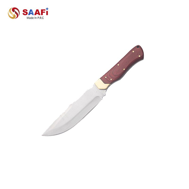 Cuchillo de caza para exteriores de espiga completa de alta resistencia con mango de madera - Hoja fija para supervivencia y acampada