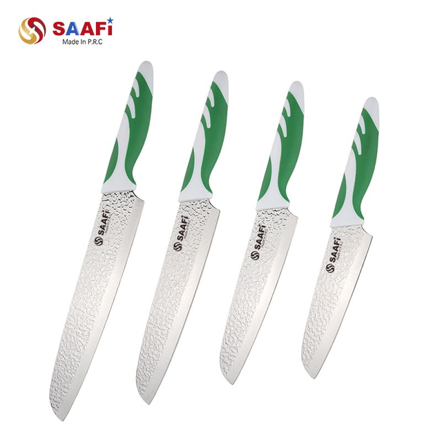 Cuchillos martillados del cocinero del acero inoxidable del sistema del cuchillo de cocina del final con la manija antideslizante ergon&oacute;mica